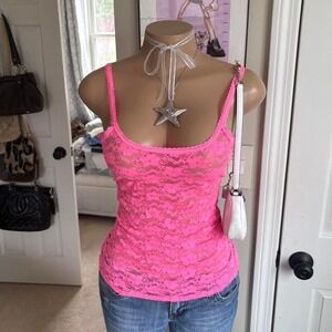 Y2K 2000s Neon pink lace cami tank top